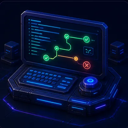 Neon code tracing terminal with branching execution path