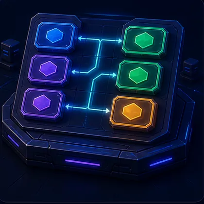 Matching-pairs tile board connected by neon lines