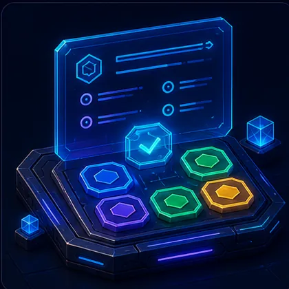 Holographic multiple choice challenge console with answer nodes