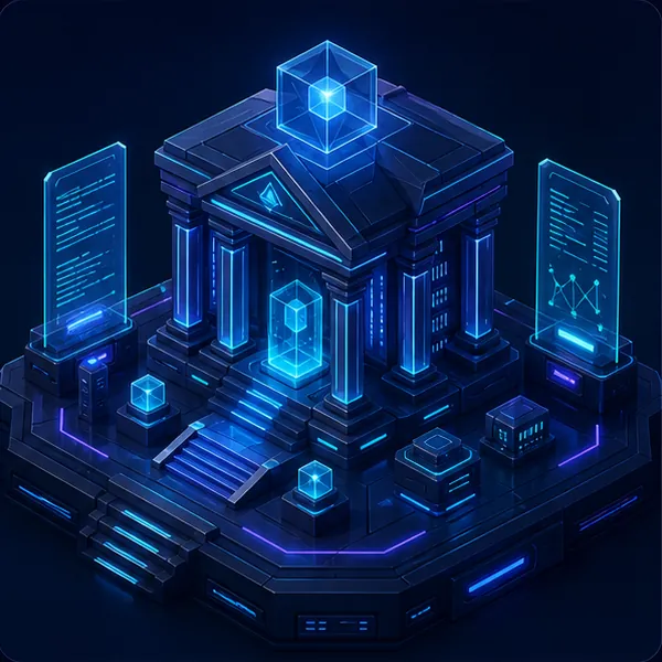 Futuristic cyber academy with holographic code panels